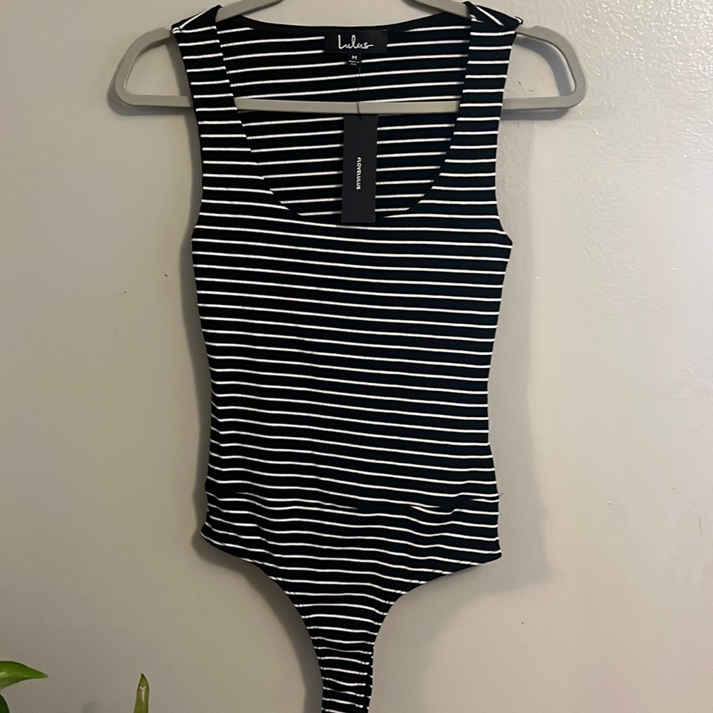 Black and White Striped Bodysuit by Lulu’s